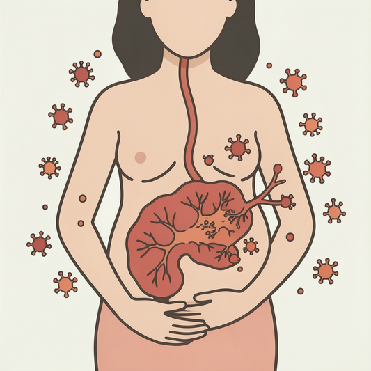 Illustration af PFAS partikler i gravid kvindes moderkage — sundhedsrisiko for mor og barn