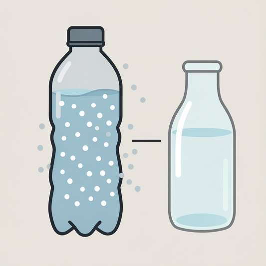 Plastikflaske med mikroplast partikler sammenlignet med ren glasflaske — BPA-fri drikkevand