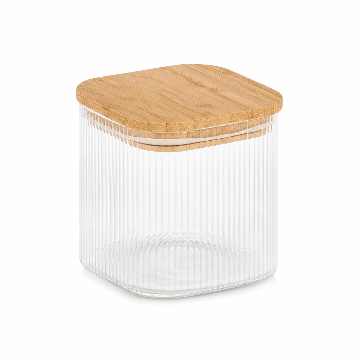 Opbevaringsglas med Bambuslåg - Riflet Glas - 720 ml
