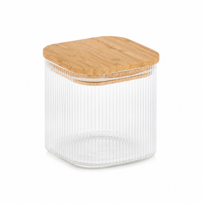 Opbevaringsglas med Bambuslåg - Riflet Glas - 720 ml
