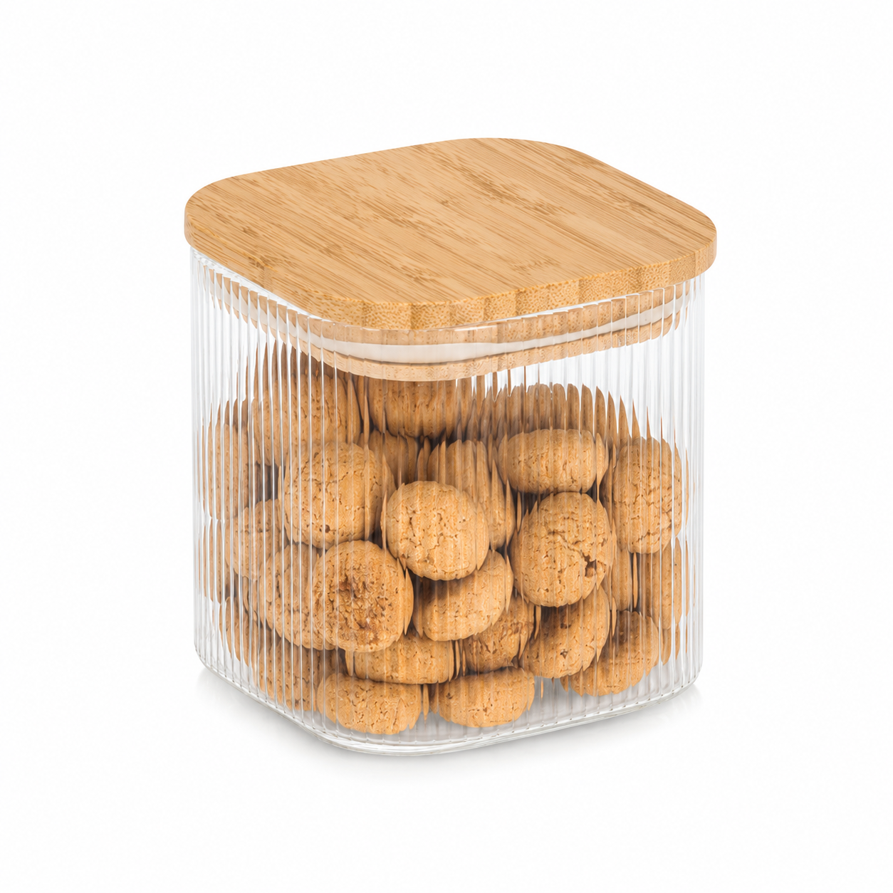 Opbevaringsglas med Bambuslåg - Riflet Glas - 720 ml