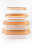4x Glasskåle fra Pure-Living med bambus låg stablet i forskellige størrelser til opbevaring og meal prep