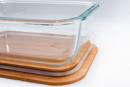 Opbevaringsboks i hærdet glas med bambuslåg – holdbar glasbeholder til madopbevaring uden plastik, ideel til køkken, meal prep og opbevaring af rester.