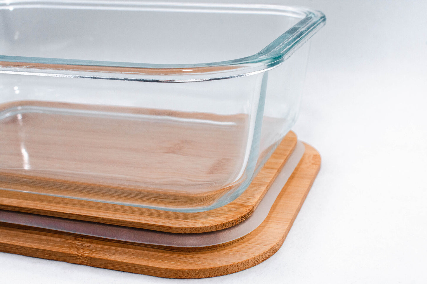 Opbevaringsboks i hærdet glas med bambuslåg – holdbar glasbeholder til madopbevaring uden plastik, ideel til køkken, meal prep og opbevaring af rester.