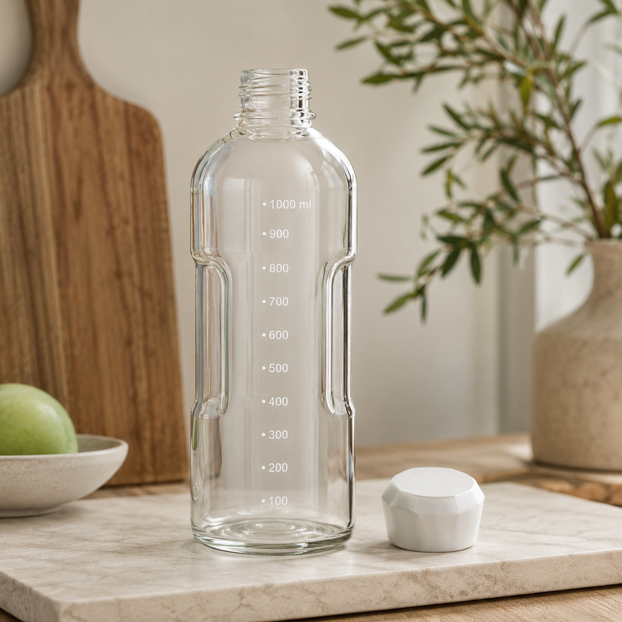 Pure-Living Drikkeflaske i Glas 1000 ml - Hvid